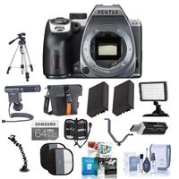 Pentax K-70 24MP Full HD DLR Camera with SMCP-DA 18-135mm f/3.5-5.6 ED AL DC WR Lens, Silver - Bundle with 64GB SDXC U3 Card, 2x Spare Battery, Tripod, 62mm Filter Kit, Software Package and More