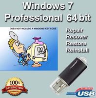 9th & Vine USB Compatible With Windows 7 Professional 64 bit. Install To Factory Fresh, Recover, Repair and Restore Boot Disc. Fix PC