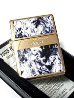 Zippo 1935 Replica G Line White Gold Tank Gold Plating Etching Japan Limited Oil Lighter