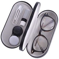 Contact Lens Case - 2 in 1 Double Sided Portable Glasses Case - Mirror - Tweezers and Applicator Included - Travel Kit-Black (One Set)