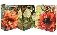 French Botanical Medium Glitter Embellished Gift Bags with Gift Tag, Set of 3