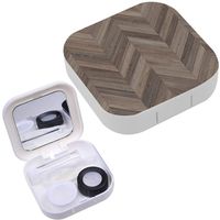 Portable Contact Lens Case Box Travel Kit Mirror + Bottle + Tweezers Container Holder [ Hires Wood Parquet ]