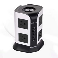 SAFEMORE Smart Power Plug Surge Protector Power Strip Tower 8-Outlet 4-USB Desktop Charging Station Multiple Plug Outlets with 6.5ft/2M Long Power Cord 110V Outlet Tower (White+Black)