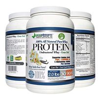Pure 100% Undenatured 100% Grass Fed Whey Protein 2 lbs - Low Carb Low Fat Rich Vanilla Bean Flavor No Artificial Sweeteners or Flavors with 1000 mg Added L-Glutamine - 2 lbs