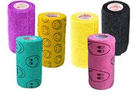 3 Inch Self Adhesive Medical Bandage Wrap Tape (Purple, Yellow, Black and Smiles on Yellow, Neon Pink, Teal) (6 Pack) Strong Elastic Self Adherent Flex Rolls for Wrist Ankle Knee Sprains and Swelling