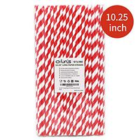 Extra Long Paper Straws 10 Inch, Red Stripe, 100 Count, 100% Biodegradable, for Drinks, Parties and Crafts, Tall Cups, Glasses and Bottles, Cake Pops, Christmas Drinking Straws