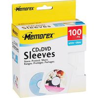Memorex CD DVD White Paper Sleeves with Clear Window (32021961) 100 Pack