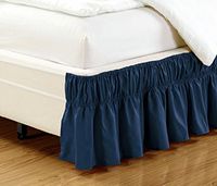 unbrand WRAP Around DUST Ruffle, Cotton Blend Bed Skirt, 14 INCH Drop Twin/Full -Navy Blue