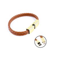 USB Leather Charging Bracelet Portable Double Braided Wristband Cable Data Charger Double Line Brown Customized (iOS, 20CM)