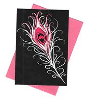 Nature Inspired Set of 8 Blank Notecards ~ Peacock Feather with Heart Center (3.75" x 5.25"; Pink Envelopes)