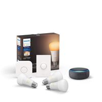 Philips Hue White Ambiance LED Smart Button Starter Kit bundle with Echo Dot (3rd Gen) Charcoal
