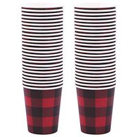 Elcoho 50 Pieces 9 Ounces Buffalo Plaid Paper Cups Disposable Party Cups Drinking Cups for Party