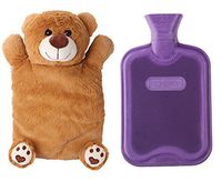 HomeTop Premium Classic Rubber Hot or Cold Water Bottle with Cute Stuffed Animal Cover (2 Liters, Light Brown Bear)