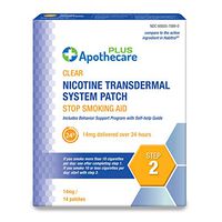 Apothecare Plus Nicotine Transdermal System Patch 14 Mg Delivered Over 24 Hours | Stop Smoking Aid | Step 2, Clear, 14 Patches, 14 Count