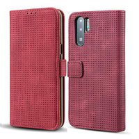 JUNXI Phone case Phone Cover Mesh Breathable Horizontal Flip Leather Case for Huawei P30 Pro, with Card Slot & Holder & Wallet & Photo Frame (Black) Full Body Protection (Color : Red)