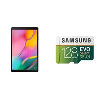 Samsung Galaxy Tab A 10.1 64 GB WiFi Tablet Black (2019) with Samsung 128GB 100MB/s (U3) MicroSDXC EVO Select Memory Card with Full-Size Adapter (MB-ME128GA/AM) Bundle