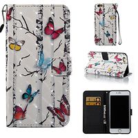Amocase Wallet Leather Case with 2 in 1 Stylus for iPhone 6 Plus/6S Plus 5.5 inch,Premium 3D Printed Magnetic PU Leather Card Slot Stand Fold Flip Case with Wrist Strap - Colorful Butterfly
