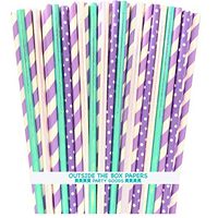 Mermaid Party Supply - Lilac Lavender Blue Green Paper Foil Drinking Straws - 7.75 Inches - 100 Pack