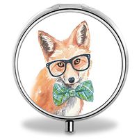 Custom Wanchang Pill Case, Fox with Glasses Round Compact 3 Metal Portable Pill Container for Daily Use