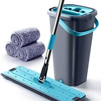 Flat Squeeze Mop and Bucket, Hand-Free Wringing Floor Cleaning Mop Handwash Wet and Dry Use on Floor, with 3 Mop Pads Stainless Steel Handle,Blue
