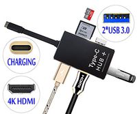 USB C HUB Adapter USB 3.0 Type C HUB USB-C with Power Delivery for Charging HDMI 4K HDTV Output SD Card Reader 2 SuperSpeed USB 3.0 Ports for New Apple MacBook 2016 Pro Mac PC Laptop OTG (Black)