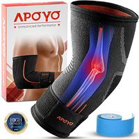 APOYO Elbow Compression Sleeve - Elbow Brace for Tendonitis, Tennis Elbow, Golf Elbow, Weightlifting, More, with Adjustable Strap & Bonus Elastic Therapeutic Tape, Great for Workouts & Sports.(Large)
