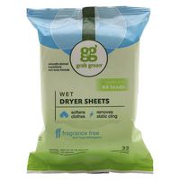 2 pack Grab Green Wet Dryer Sheets, Fragrance Free 32 sh