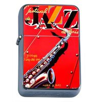 Jazz Festival Saxophone Cool Windproof Refillable Flip Top Oil Lighter with Tin Gift Box D-154