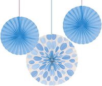 Creative Converting 3-Count Solid and Polka Dots Paper Fans, 12"/16", Pastel Blue