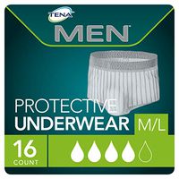 TENA for Men Heavy Protection Underwear, Super Plus Absorbency, Medium/Large, 16 Count