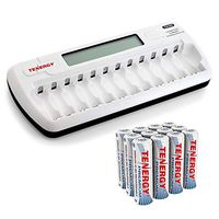 Tenergy TN160 12-Bay LCD NiMH/NiCD AAA/AA Battery Charger + 12 AA Premium NiMH Rechargeable Batteries