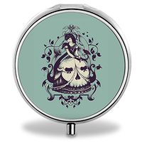 Skull Girl Pill Case, Round Stainless Drug Organizer Container Medicine Cover for Pocket Daily&Weekly