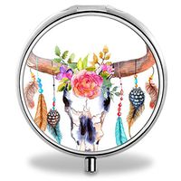 IMLONE Pill Organizer, Customized Skull Art Pill Boxes with 3 Components and Mirror for Travelling and Daily Needs