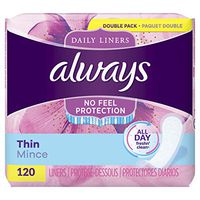 Always Thin Daily Liners, Regular Absorbency, 120 Count, Unscented, Wrapped