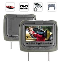 2018 NEW PAIR GRAY 9" DIGITAL LED HEADREST DVD PLAYER MONITORS WITH  ZIPPER COVERS & WIRELESS HEADPHONES