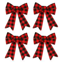 Plaid Christmas Bows (4 Pack) Red and Black, 5.5 x 8 Inch