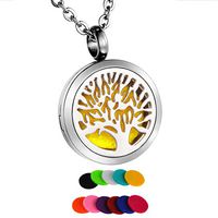 HooAMI Tree of Life Round Aromatherapy Essential Oil Diffuser Necklace Locket Pendant Jewelry