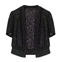 Meikosks Womens Openwork Cardigan Lace Small Shawl Plus Size Solid Color Short Shawl Tops Black