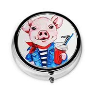 Pink Coke Pig Ears Vintage Novelty Round Pill Box Pocket 2.2 Inches Medicine Tablet Holder Organizer Case for Purse Unique Gift