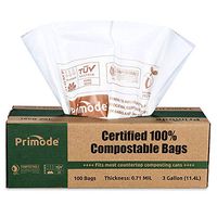 Primode 100% Compostable Bags, 3 Gallon Food Scraps Yard Waste Bags, 100 Count, Extra Thick 0.71 Mil. ASTMD6400 Compost Bags Small Kitchen Trash Bags, Certified by BPI and TUV