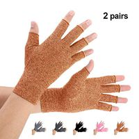 Brace Master 2 Pairs Women Compression Gloves Arthritis Gloves Fingerless Hand Brace Support Warmth for Finger Joint, Relieve Pain from RSI, Carpal Tunnel and Tendonitis (Brown, Large)