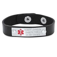 Free Engraving - Medical ID Bracelet with Genuine Leather