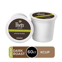 Peet's Coffee Decaf House Blend, Dark Roast, 60 Count Single Serve K-Cup Decaffeinated Coffee Pods for Keurig Coffee Maker