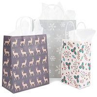Sparkle and Bash Christmas Gift Bags with Tissue Paper (24 Pack) Assorted Sizes, Designs