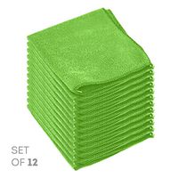 Super Soft Microfiber Cleaning Cloth - Set of 12 Green Washcloths - 16 x 16 Inches - By Etienne Alair