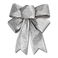 Velidy Christmas Bows Xmas Tree Topper Glitter Bowknots Xmas Bow Ribbon for Christmas Party Gift Present 10Pcs (Silver)