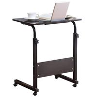 Computer Student Laptop Desk Height Adjustable Wooden Laptop Table Computer Standing Desk with Tablet iPad Slot Mobile Workstation with Wheels (Black)