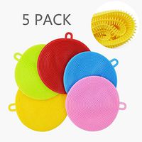 AOLANS Silicone Dish Sponge Washing Brush Silicone Scrubber 5 Pack sponges Kitchen Vegetable Brush Household Cleaning Sponge Kitchen Accessories Food Grade kitchenware Brush (5 Color)