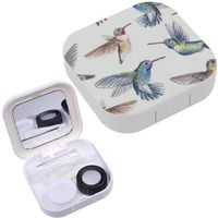 Portable Contact Lens Case Box Travel Kit Mirror + Bottle + Tweezers Container Holder [ Hummingbirds Watercolors ]