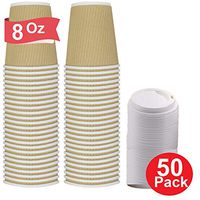 1InTheHome 8 Oz Paper Cups, Paper Coffee cups 8 oz, 8 Oz. Disposable Insulated Ripple Wall Paper Coffee Hot Cups with Lids (50 Cups & 50 Lids))